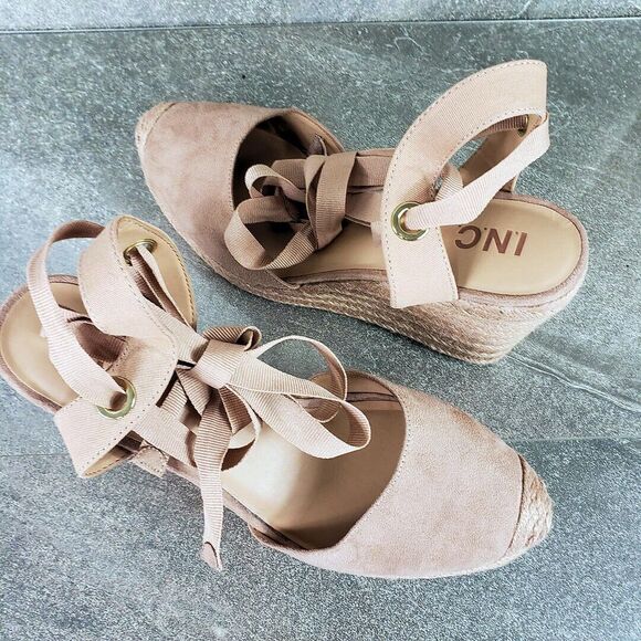 INC Shoes Womens 11 M Maisie Tan Lace-Up Espadrille Wedge Sandals Ankle Wrap Tie - Picture 4 of 13